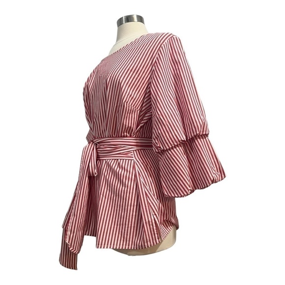 International Concepts INC Plus Size 0X Tucked Sleeve Shirt Stripe - Picture 4 of 9